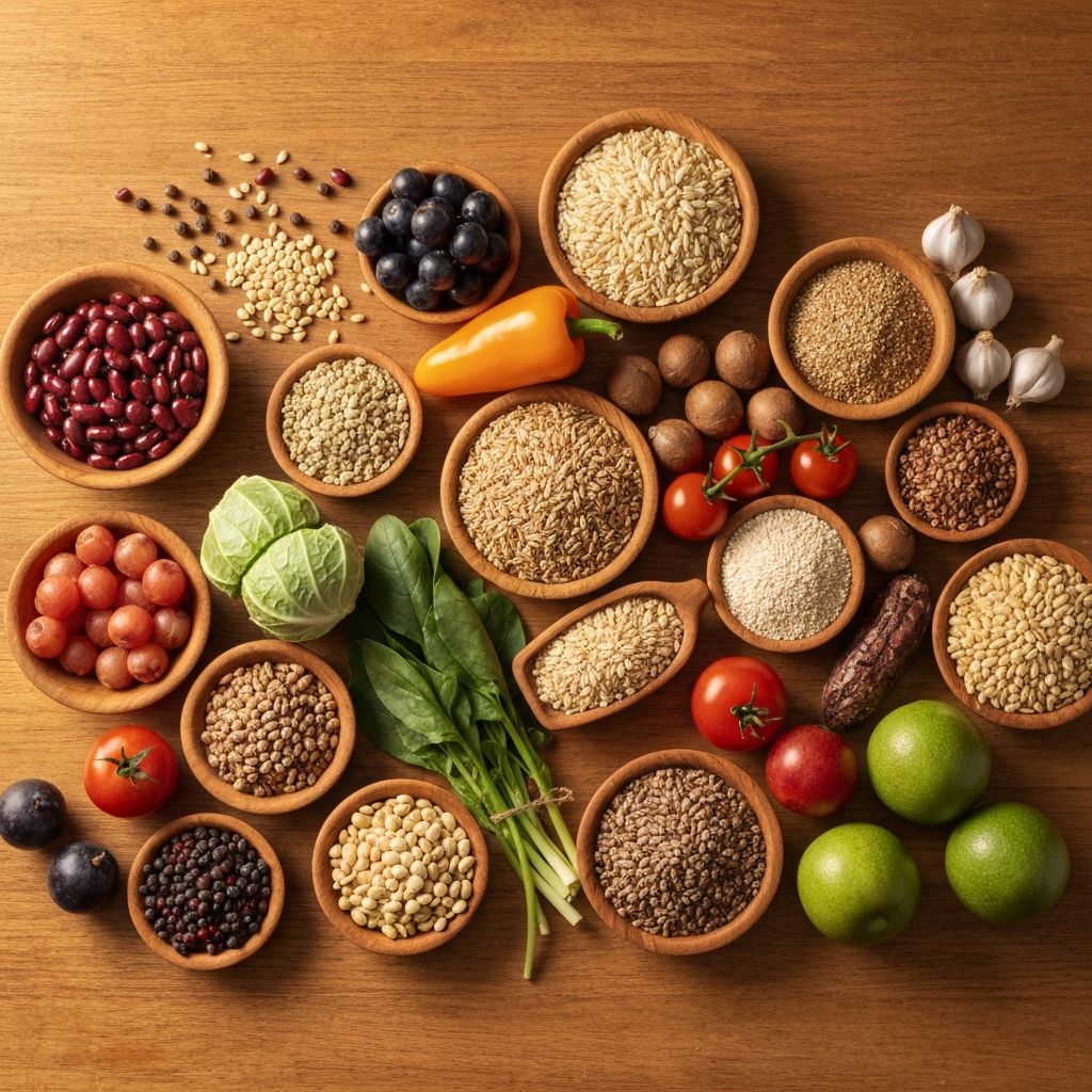 Composición artística de alimentos saludables e ingredientes frescos